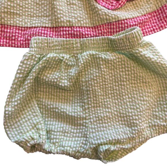 Fisher-Price Baby Girl Watermelon Outfit 12M Seersucker Dress Bloomer Hat Set - Picture 3 of 11